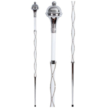 Drum Major Stave Beech Wood White Shaft Ball Top Chrome Chain - biznimart